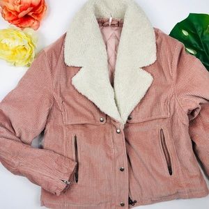 Free People Amelia Corduroy faux fur jacket L